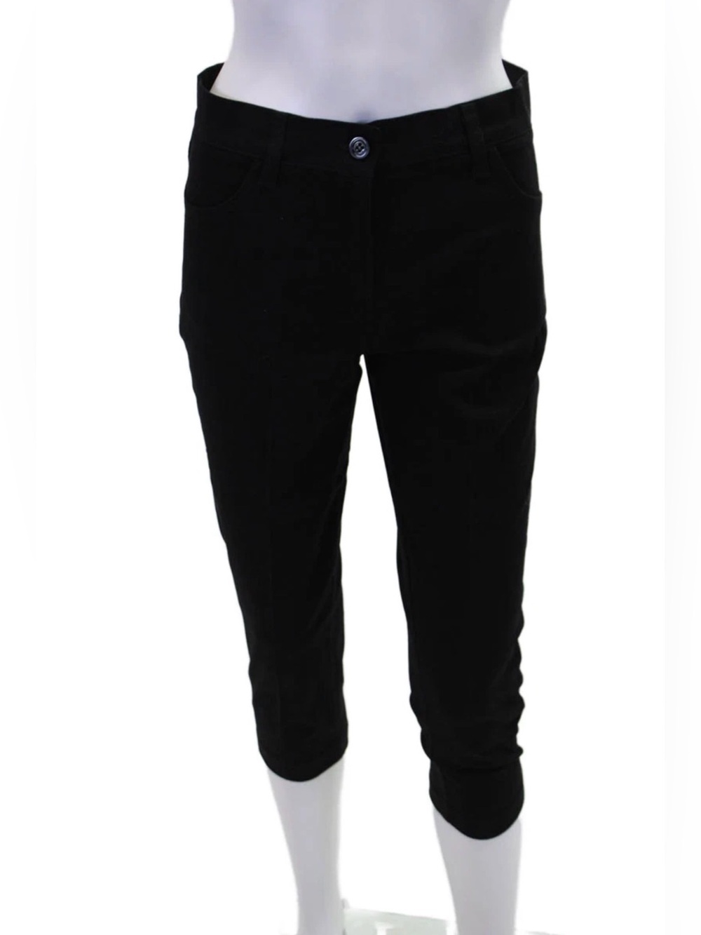 Flowery Womens Black Cotton Rhinestone Detail Skinny Leg Capri Pants Size 42 S